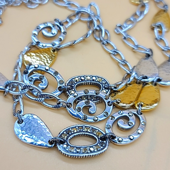 Brighton "MELANGE" XL Layering Necklace w Hammered Two Tone Finishes & Crystals! - Picture 10 of 11